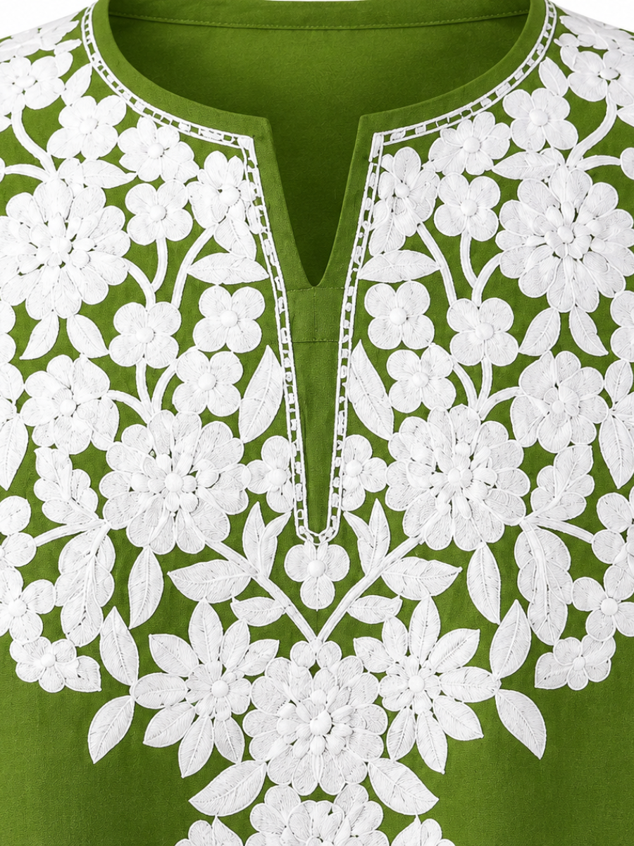 Noor : Aari embroidery summer kurti | Emerald Green